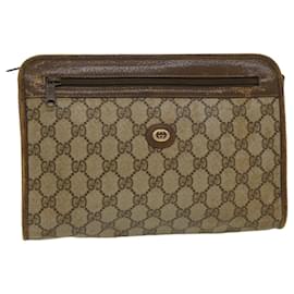 Gucci-GUCCI GG Canvas Clutch Bag PVC Leather Beige 97.01.037 Auth ar9696b-Beige