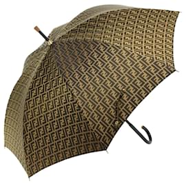 Fendi-FENDI Zucca Toile Parapluie Nylon Marron Noir Auth yk7408b-Marron,Noir
