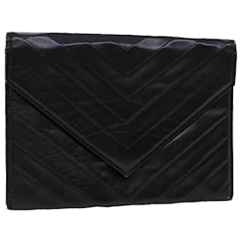 Saint Laurent-SAINT LAURENT Pochette V Stitch Pelle Nera Auth bs6296-Nero