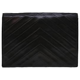 Saint Laurent-SAINT LAURENT V Stitch Clutch Bag Leather Black Auth bs6296-Black