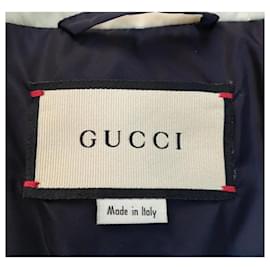 Gucci-Giubbotto GUCCI in nylon avorio imbottito con pannelli Web-Bianco