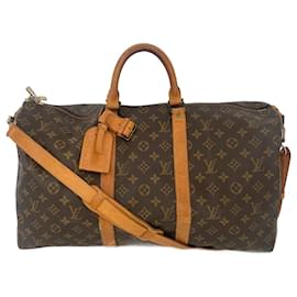 Louis Vuitton-Brown Coated Canvas Louis Vuitton Keepall Bandouliere 50-Brown