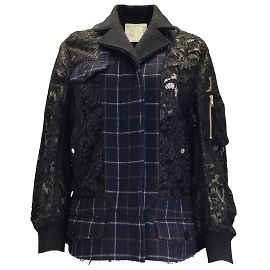 Sacai Blu Navy / Giacca scozzese e pizzo nero Blu