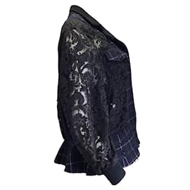 Sacai-Sacai Navy Blue / Black Lace and Plaid Jacket-Blue