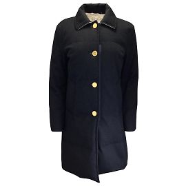 Thom Browne Navy Blue / Gold Buttoned Quilted Wool Puffer Coat Blue