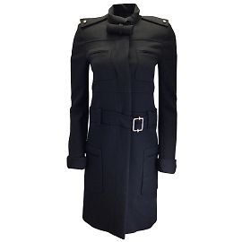 Balenciaga Casaco preto com detalhe de laço e cinto de lã e seda Preto