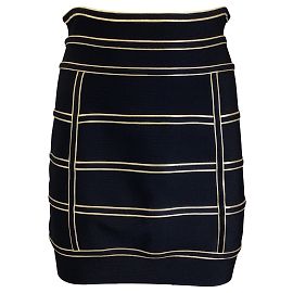 Balmain-Schwarz / Strick-Bandage-Minirock mit goldfarbenen Metallic-Paspeln Schwarz