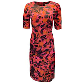 Erdem-Erdem Fuchsia Pink / Orange Multi Printed Short Sleeved Silk Dress-Multiple colors
