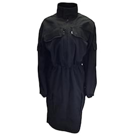 Balenciaga-Balenciaga Black Velcro Detail Long Sleeved Cargo Midi Dress-Black