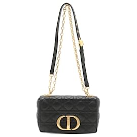 Dior-Caro Cannage Small Leather 2-Way Chain Bag Black-Black