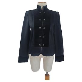 Ralph Lauren Giacca Blazer Nera in Cotone Denim e Velluto Nero