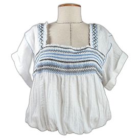 Top blanco bordado de algodón Free People Blanco Azul