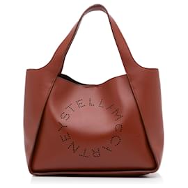Stella Mc Cartney-Stella McCartney Brown Perforated Logo Faux Leather Satchel-Brown