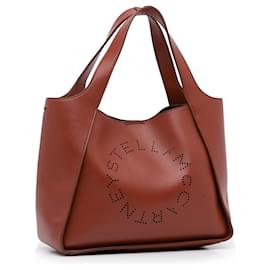 Stella Mc Cartney-Stella McCartney Bolso satchel de piel sintética con logo perforado en marrón-Castaño