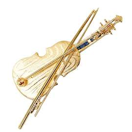 & Other Stories-18k Gold Diamond Violin Brooch-Golden