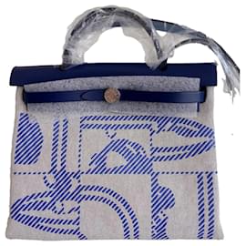 Hermès-Bolsa Hermes Herbag com zíper 31-Bege,Azul escuro