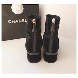 Chanel-Bottines Chanel Lion en velours-Marron foncé