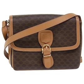Céline-CELINE Macadam Canvas Shoulder Bag PVC Leather Brown Auth ep905-Brown
