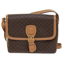 Céline-CELINE Macadam Canvas Shoulder Bag PVC Leather Brown Auth ep905-Brown