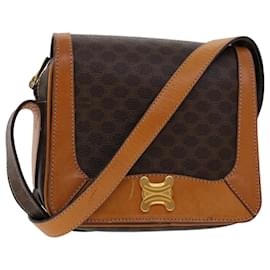 Céline-CELINE Bolso de hombro de lona de macadán PVC Cuero Marrón Auth 46305-Castaño