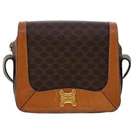 Céline-CELINE Macadam Canvas Shoulder Bag PVC Leather Brown Auth 46305-Brown