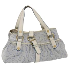 Céline-CELINE Paris Borsa a tracolla Macadam Tela Blu Bianco Auth bs6303-Bianco,Blu