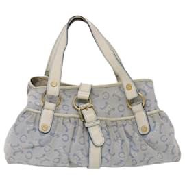 Céline-CELINE Paris Borsa a tracolla Macadam Tela Blu Bianco Auth bs6303-Bianco,Blu