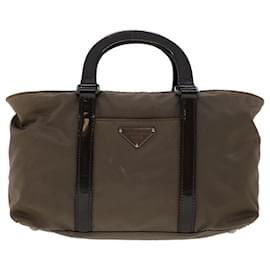 Prada-PRADA Hand Bag Nylon Leather 2way Shoulder Bag Gray Auth yb213-Grey