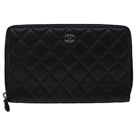Chanel-CHANEL Long Wallet Lamb Skin Black CC Auth am4587-Black