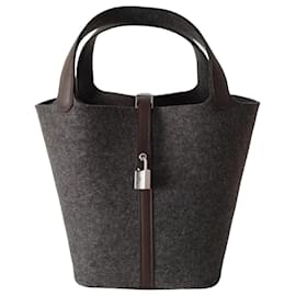 Hermès-Hermès Picotin bag 22 Gray Felt Havana-Brown,Grey