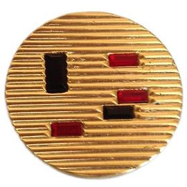 Autre Marque Round ribbed gold plated brooch with black glass and ruby Golden