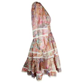 Zimmermann-Zimmermann Cira Lantern Puff-sleeve Floral Mini Dress in Multicolor Linen-Other,Python print
