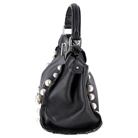 Fendi-Fendi Mini Peekaboo Pearl Tote Bag in Black Calfskin Leather-Black