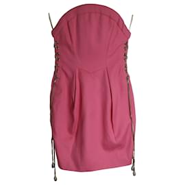 Dsquared2-Dsquared2 Trägerloses Kleid mit Kettendetail aus rosa Ramie-Pink