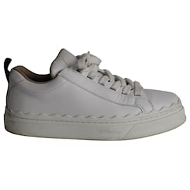 Chloé-Chloé Lauren Scalloped Lace-up Sneakers in White Leather-White