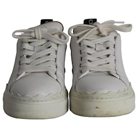 Chloé-Chloé Lauren Scalloped Lace-up-Sneakers aus weißem Leder-Weiß