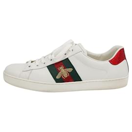 Gucci-Gucci Ace Sneakers with Python Embossed Panel in White Leather UK 9-White