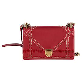 Dior-Dior Diorama Studded Shoulder Bag in Red Leather-Red