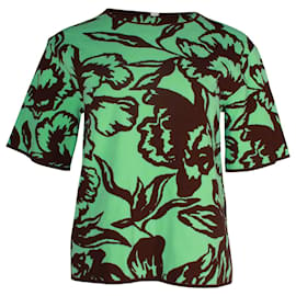Dries Van Noten-Dries Van Noten Floral Jacquard-knit T-shirt in Green Viscose-Green