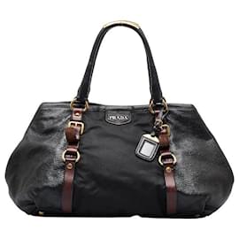 Prada-Prada Vitello Daino & Tessuto Handbag Leather Handbag in Good condition-Black