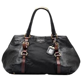 Prada-Prada Vitello Daino & Tessuto Handbag Leather Handbag in Good condition-Nero