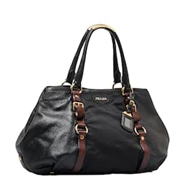 Prada-Prada Vitello Daino & Tessuto Handbag Leather Handbag in Good condition-Black