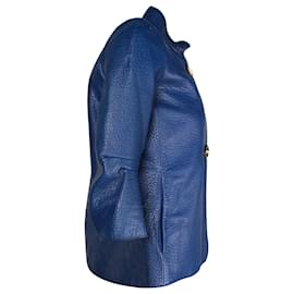 Marni-Marni-Jacke mit Stehkragen und Knopfleiste vorne aus blauem Lammleder-Blau