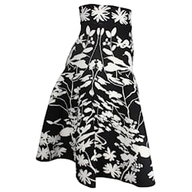 Alexander Mcqueen-Alexander McQueen Floral Jacquard-knit Flared Knee-length Skirt in Black Viscose-Black
