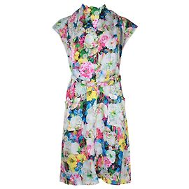 Erdem Buttoned Summer Dress in Floral Print Silk Blue