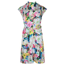 Erdem-Erdem Buttoned Summer Dress in Floral Print Silk-Blue