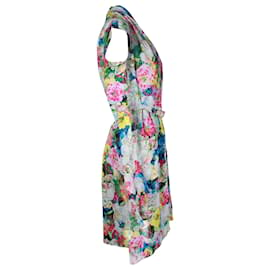 Erdem-Vestido de verão com botões Erdem em seda com estampa floral-Azul
