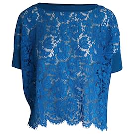 Valentino Garavani-Valentino Garavani Lace T-shirt in Blue Cotton-Blue