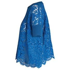 Valentino Garavani-Valentino Garavani Lace T-shirt in Blue Cotton-Blue