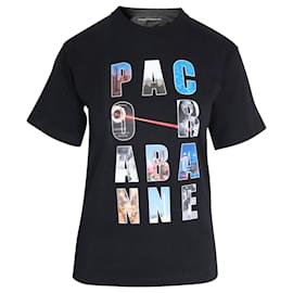 Paco Rabanne-Camiseta com estampa de logotipo Paco Rabanne em algodão orgânico preto-Preto